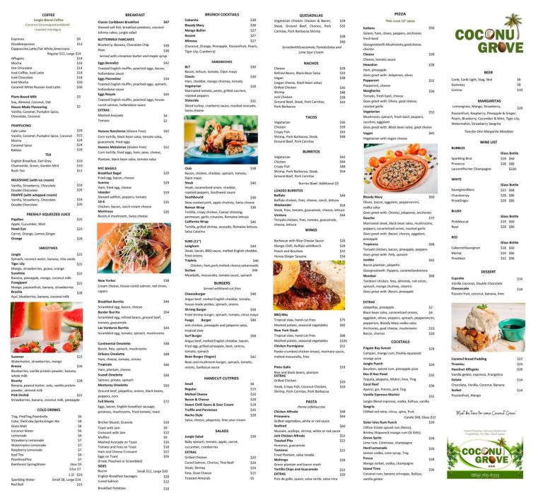 Coconut Grove - Regular Menu